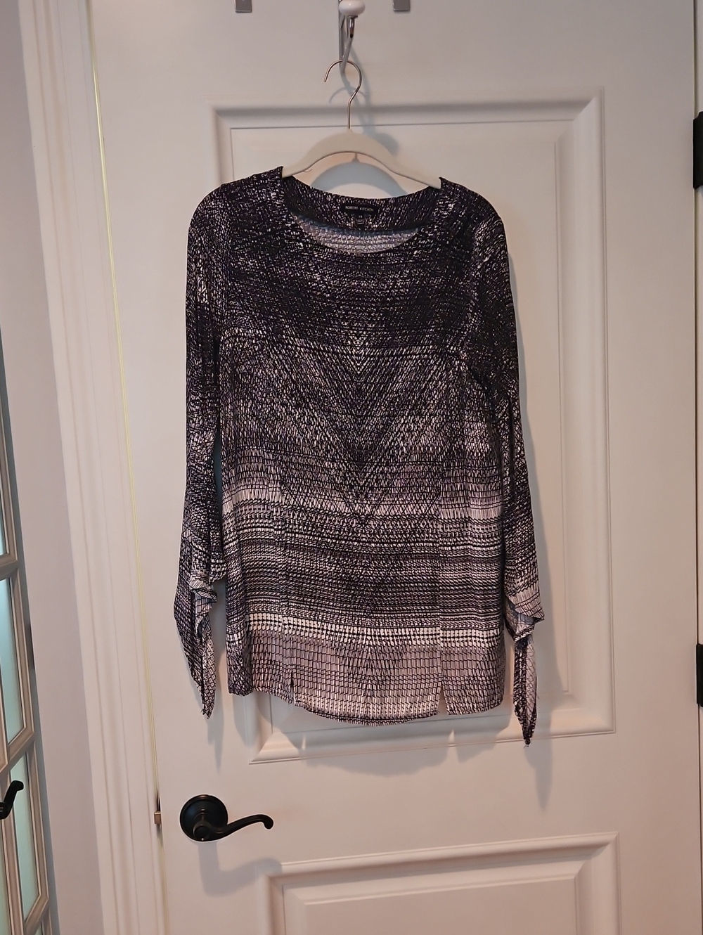 Patterned Long-Sleeve Blouse in Black and Purple - Women’s Top